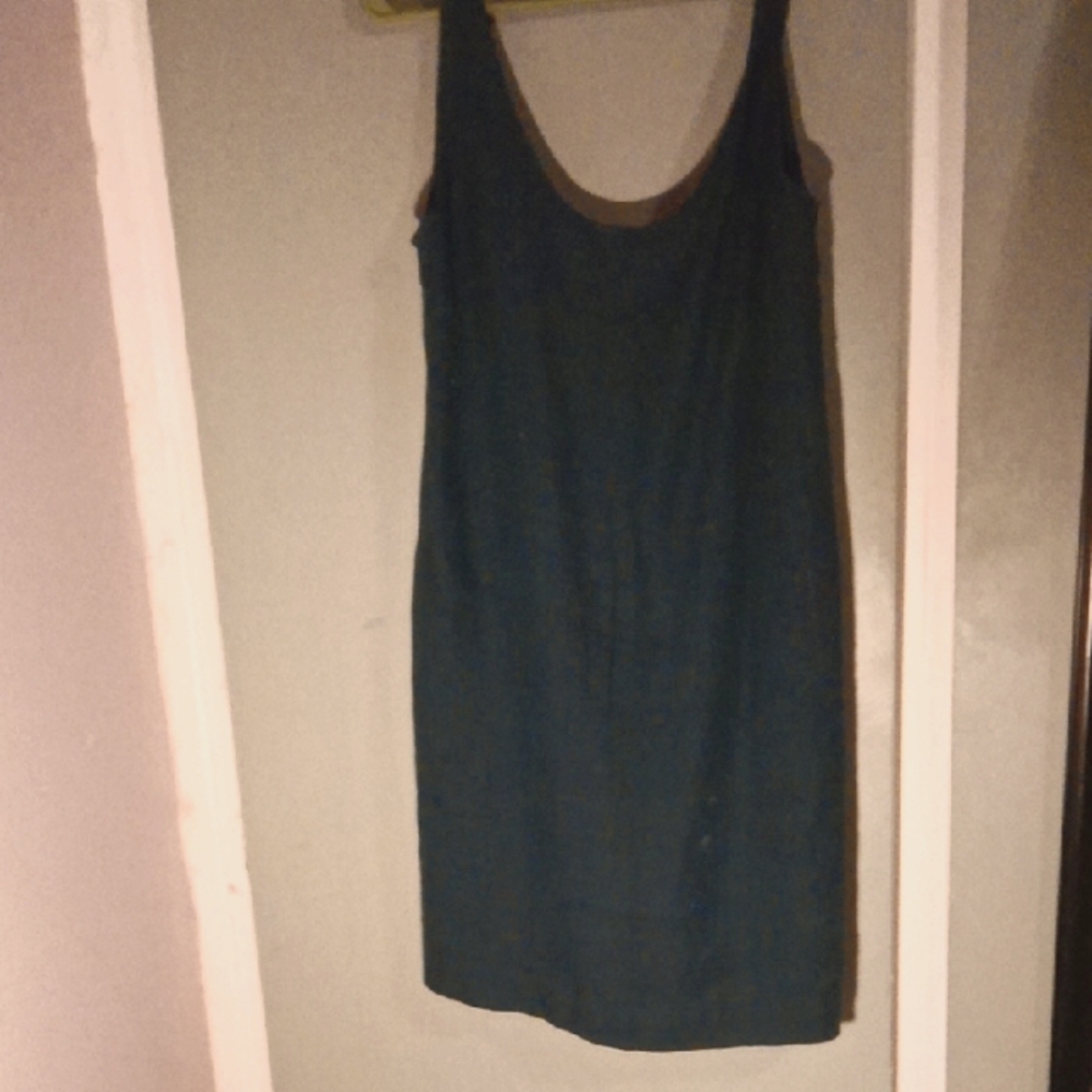 Slow Fashion Sleeveless Blue, Linen Custom Mini Dress With Side Seem Pockets